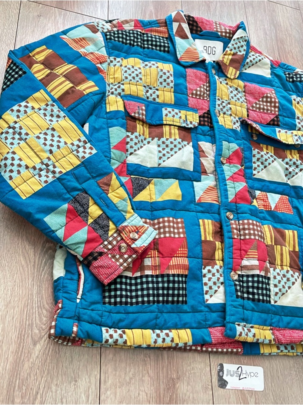 Urban Outfitters Patchwork Quilted Jacket in Bright Teal & Multicolor Brand New - Picture 3 of 5
